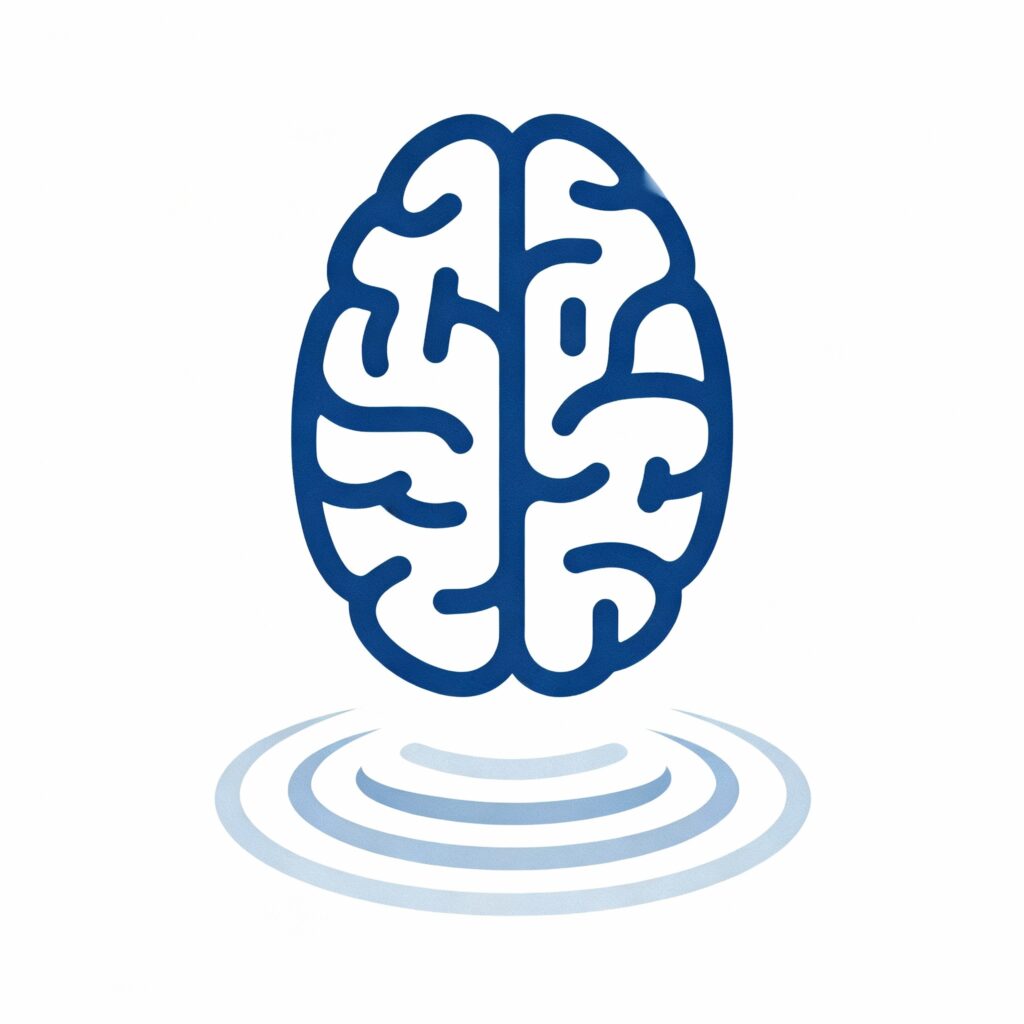 ТМ для бизнеса и жизни: 87% снижение стресса за 8 недель (кейс с цифрами) 2 Минималистичная иллюстрация мозга и волн ТМ