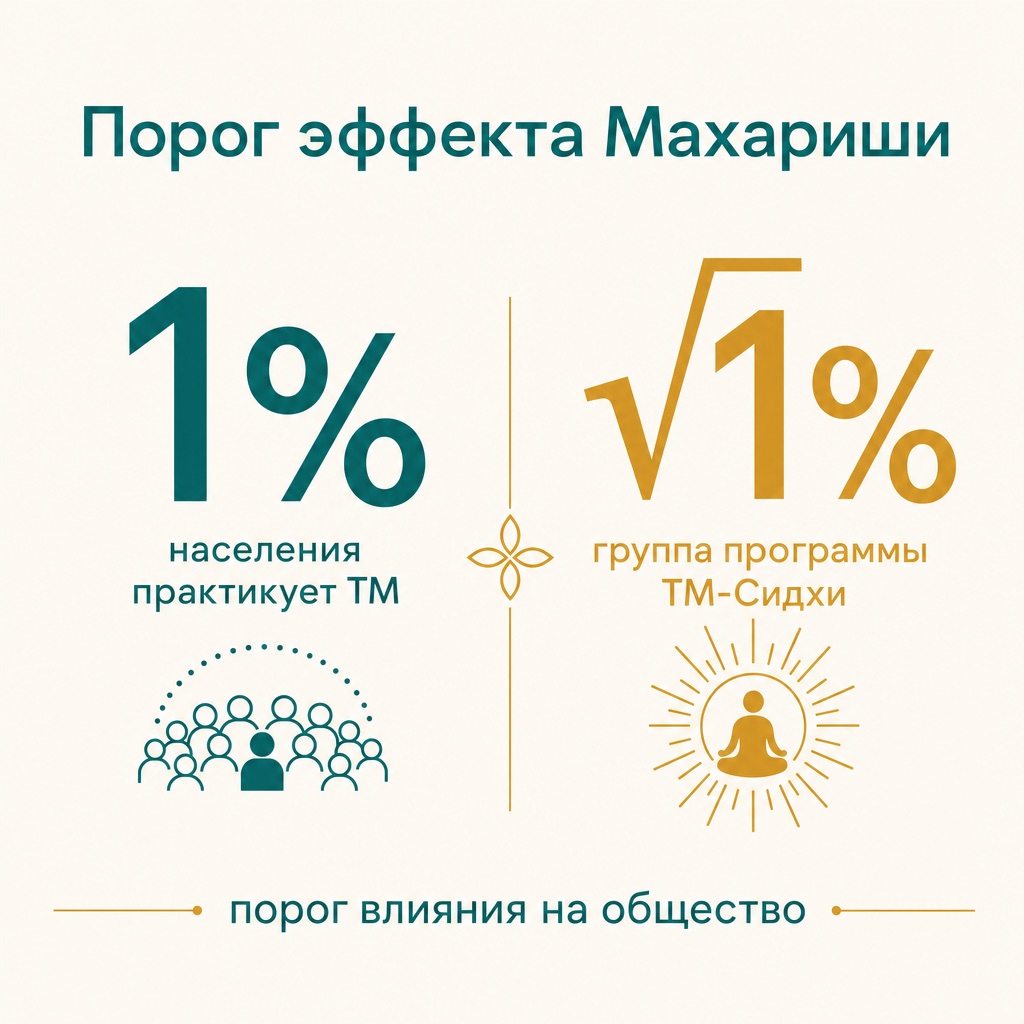 Что такое Эффект Махариши: исследования и критика 2 Инфографика: порог эффекта Махариши — 1% населения или корень из 1% для группы ТМ-Сидхи