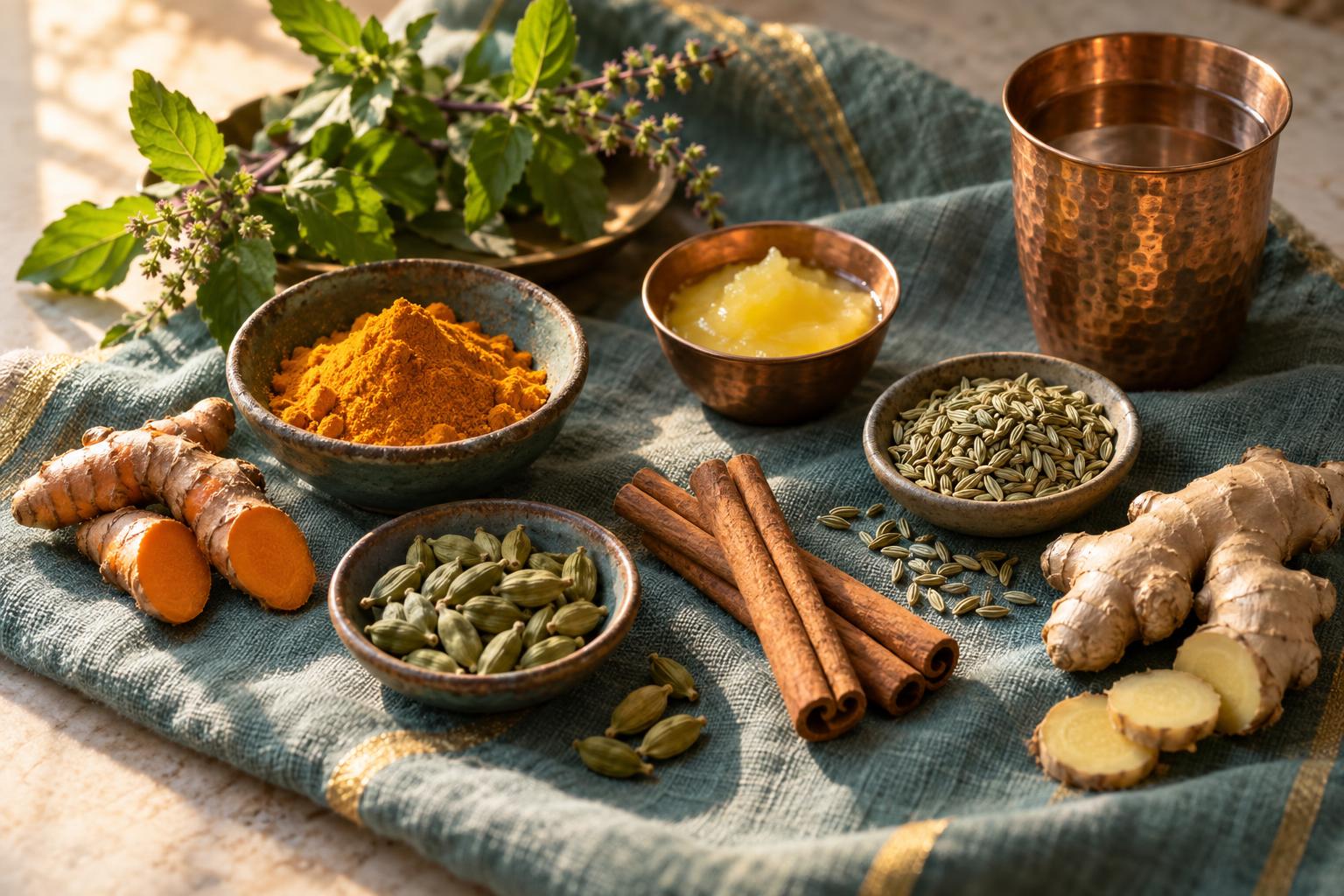 Махариши АюрВеда 2 Специи и травы Махариши АюрВеды: куркума, кардамон, корица, имбирь, топлёное масло гхи