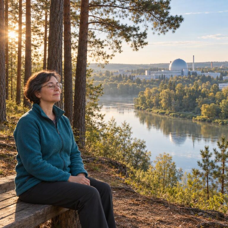 Человек медитирует на скамье в сосновом бору в Обнинске — обучение Трансцендентальной Медитации в Обнинске